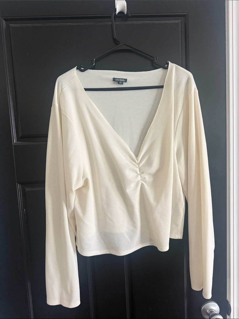 wild fable Ivory Ribbed V-Neck Long Sleeve Top